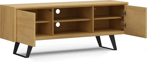 Vista 3 de SIMPLIHOME Lowry - Soporte de TV industrial moderno de 63 pulgadas de ancho en chapa de roble de madera maciza real para televisores de hasta 70