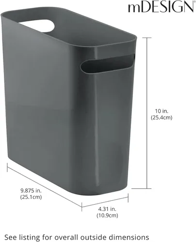 Vista 4 de mDesign - Pequeña papelera rectangular de plástico para basura, recipiente para basura con asas para baño, cocina, oficina en casa, dormitorio