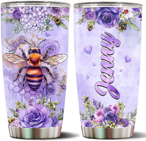 Vaso de abeja personalizado con nombre personalizado de abejas reinas, regalos para mujeres, tazas de agua, botella de agua de 20 onzas, regalo de