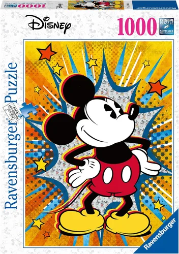 Vista 2 de Ravensburger Rompecabezas retro de Mickey Mouse de 1000 piezas para adultos, cada pieza es única, la tecnología Softclick significa que las piezas