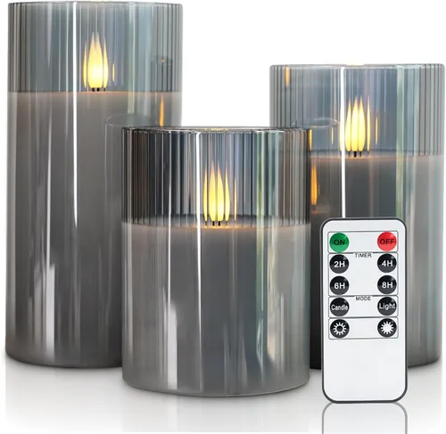Vista 11 de Amagic Velas de cristal transparente sin llama que funcionan con pilas, temporizador, control remoto, velas LED de pilar, funcionan