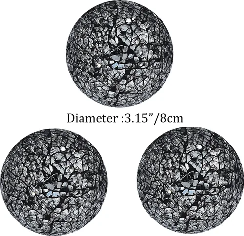 Vista 2 de Kunjocy Juego de 3 bolas decorativas de mosaico de vidrio de 3.15 pulgadas de diámetro para cuencos, jarrones y centros de mesa de comedor (negro)