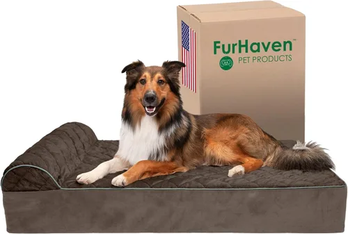 Vista 12 de Furhaven Cama para perro. Sofá estilo tradicional terapéutico. Sofá cama de lujo de sala para mascotas con funda extraíble, para perros y gatos