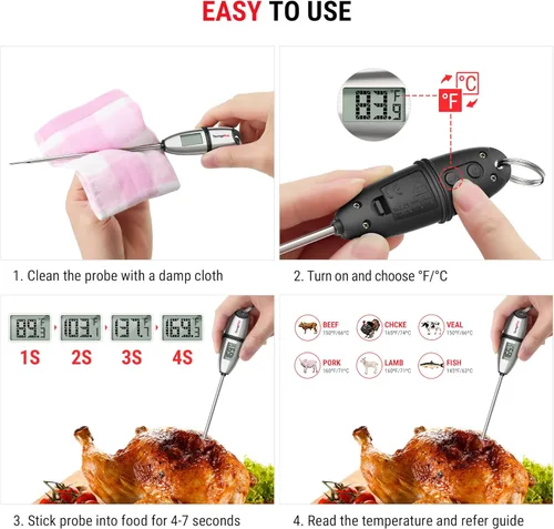 Vista 5 de ThermoPro TP02S - Termómetro digital de lectura instantánea para carne, con sonda súper larga para parrilla, cocina, masa madre, líquidos, aceite