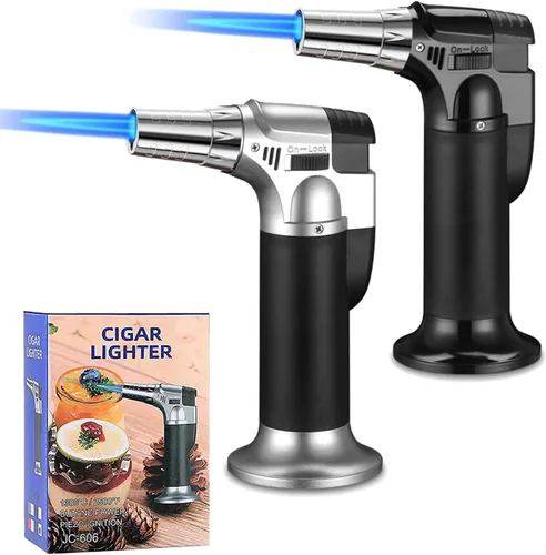 Paquete de 2 antorchas de butano, encendedor recargable, soplete de cocina con cerradura ajustable para barbacoa, crema brulee, hornear (gas butano