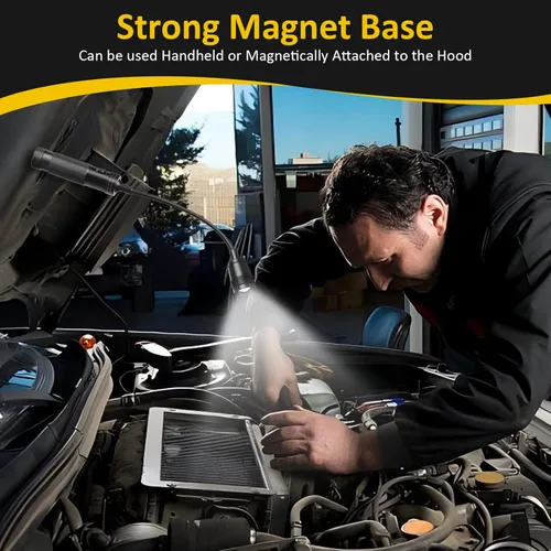 Vista 4 de Luz de trabajo LED, linterna de cuello de cisne con base magnética, LED flexible con zoom, luz mecánica de 500 lúmenes, adecuada para reparación