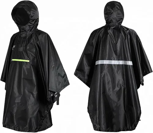 Vista 2 de Kerio Poncho de lluvia con reflectante impermeable para bicicleta, impermeable, capa de lluvia con capucha para hombres, mujeres y adultos