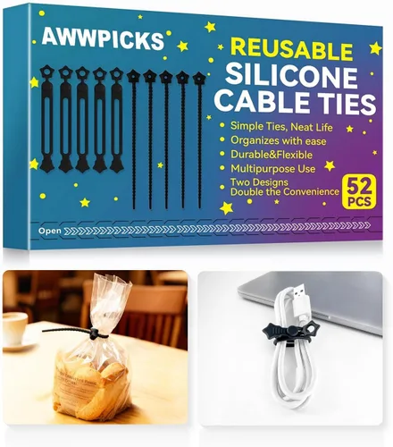 Vista 11 de Cierre rápido: bridas de silicona reutilizables, organizador de cables para cables de carga, cables de datos y cables de computadora, correas