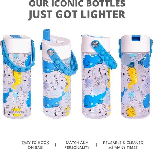 Vista 248 de Elemental Botellas de agua para niños – Botella de agua para niños Splash para la escuela con mango Pop-it – Botella de agua de plástico Tritan sin