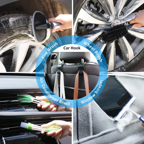 Vista 7 de AUTODECO Kit de limpieza para auto de 41 piezas Kit de limpieza y detalle interior con aspiradora de mano de alta potencia, cubo plegable