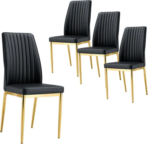 Sillas de Metal Negro, Juego de 4 Sillas de Comedor Modernas con Cuero Sintético PU y Patas Cromadas de Alto Respaldo para Comedor, Cocina, Sala de