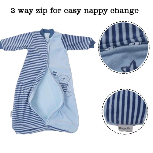 Vista 4 de Saco de dormir para niños pequeños, de manga larga, 9-24 meses, terciopelo de algodón, Tog 2.0, cálido, 12-18 meses, manta para bebé, saco de dormir