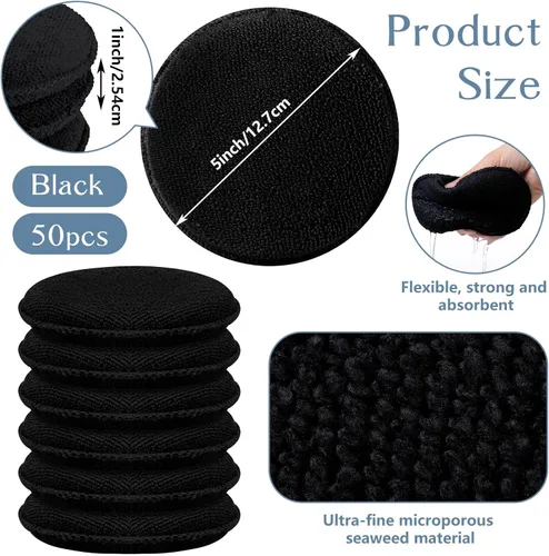 Vista 2 de Tanlade 50 almohadillas de microfibra para detalles de automóvil, aplicador de cera, almohadillas de microfibra de lavado, 5 pulgadas de diámetro