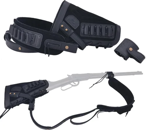 Vista 16 de Culata de cuero para rifle con almohadilla para mejilla y funda con asa a juego, sin necesidad de perforación/montajes
