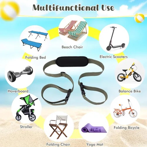 Vista 7 de Sanwuta 2 correas ajustables para silla de playa, correas para silla de campamento, correas para hombro, plegables, playa, mochilero, bicicletas
