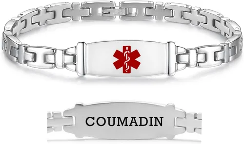 Vista 95 de LinnaLove Lady Medical Alert - Pulseras médicas de acero inoxidable para mujer, 7.5 pulgadas