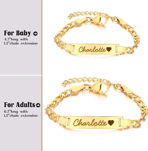 Vista 3 de Pulseras personalizadas con nombre de bebé, chapado en oro de 18 quilates, pulseras de piedra natal de identificación de bebé personalizadas