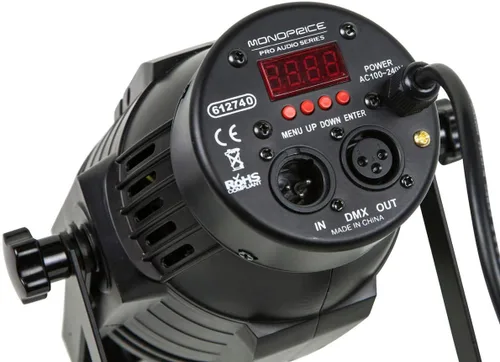 Vista 3 de Monoprice PAR-575 Luz de escenario de lavado - RGBW, 7 LED de 8 vatios, carcasa de aluminio, soporte DMX512 - Serie Stage Right