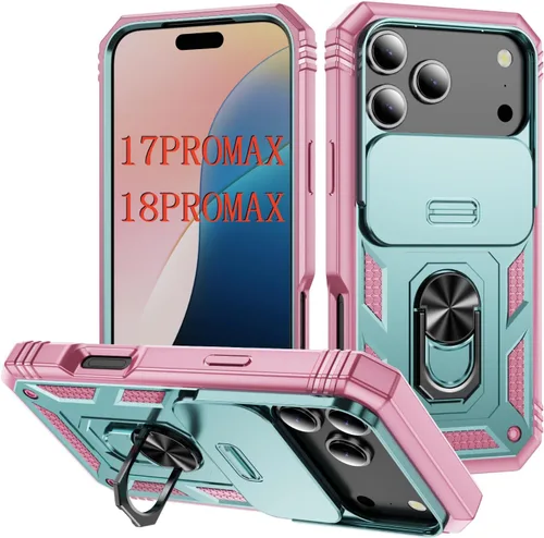 Vista 94 de PASNEW Funda militar para iPhone 13 Pro Max, cubierta de cámara deslizante y soporte de anillo de metal de 360°, carcasa rígida multicapa resistente