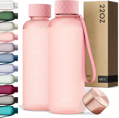 Vista 16 de KIVY Botella de agua delgada de 22 onzas [ligera e inastillable] – Botella de agua reutilizable de Tritan – Botella a prueba de fugas para mujeres