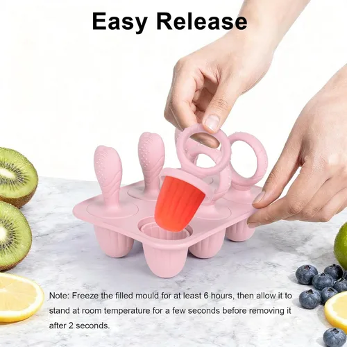 Vista 5 de Moldes de silicona para paletas de bebé con palitos, 6 cavidades mini moldes de paletas de leche materna para niños pequeños para dentición, molde