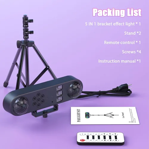 Vista 9 de Luces de DJ con Soporte, 5 en 1 Luces de DJ para Fiestas Bola de Discoteca Conjunto de Luces de Fiesta de Escenario con Control Activado por Sonido