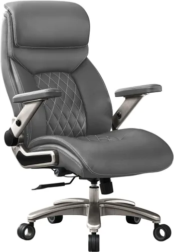 Vista 10 de Silla de oficina grande y alta con brazos abatibles 5D, silla ejecutiva de piel sintética de 600 libras con soporte lumbar ajustable, rueda espacial
