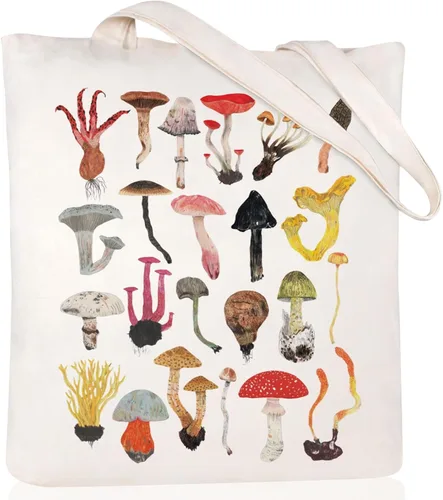 Vista 10 de Bolsa de lona estética para mujer con bolsillo interior, bolsa de hombro para libros, bolsas reutilizables para compras