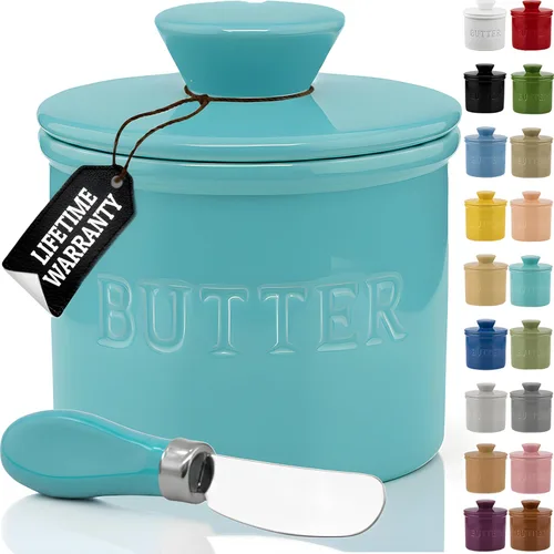 Vista 12 de PriorityChef - Mantequera con tapa con línea de agua, plato de mantequilla francesa de cerámica para dejar en la encimera, color negro