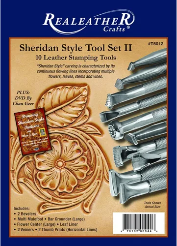 Vista 2 de Realeather Juego de herramientas de sellos de cuero para artesanía de cuero, set de sellos estilo Sheridan II
