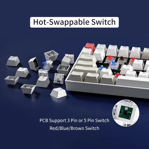 Vista 4 de Newmen GM1000 Teclado mecánico inalámbrico para juegos, Bluetooth 5.02.4GHzUSB-C, teclado personalizado intercambiable en caliente, teclados