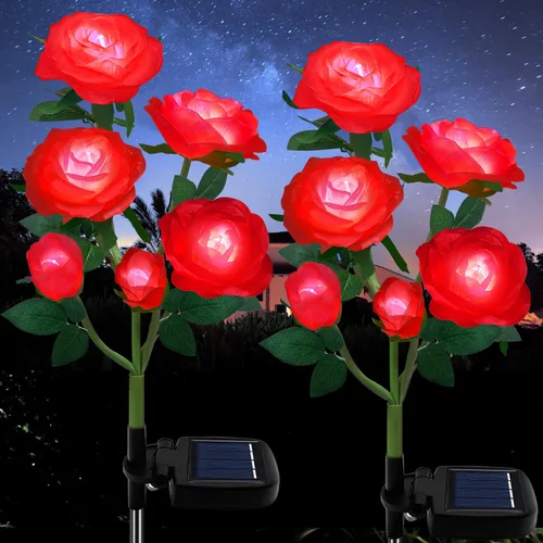 Vista 14 de TYNLED Luces solares de estaca de jardín para exteriores, luz LED mejorada con 6 rosas, luces decorativas solares impermeables para patio, camino