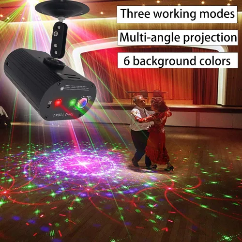 Vista 4 de Luces de fiesta, luz estroboscópica LED de discoteca, activado por sonido RGB con control remoto, luces de escenario, luz de DJ, varios patrones