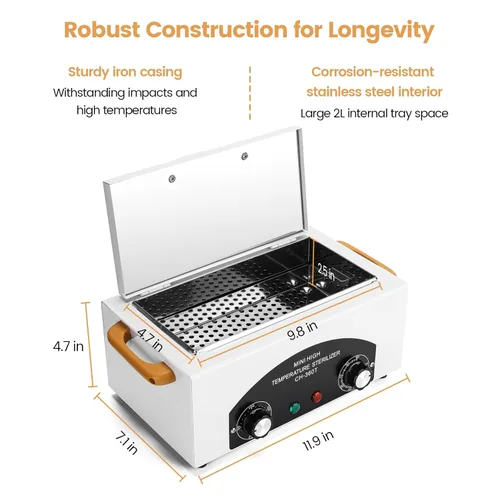 Vista 4 de Caja de limpieza de herramientas de metal de alta temperatura, 122℉-428℉, gabinete de limpieza de calor en seco de 2L con temperatura ajustable