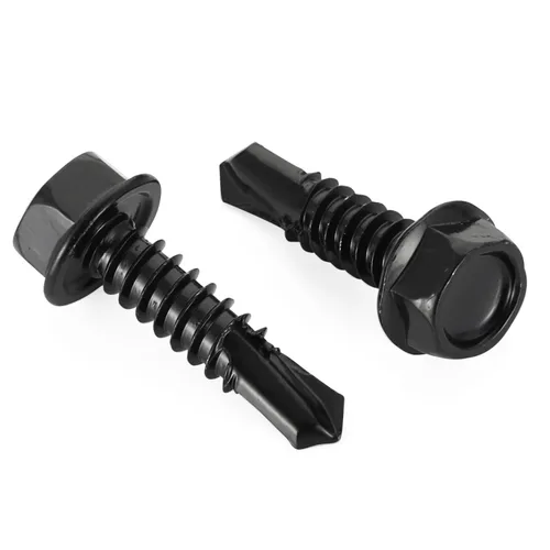 Tornillos autoperforantes #8 x 1 hexagonal con cabeza de arandela, acabado negro, acero inoxidable 410, 50 unidades