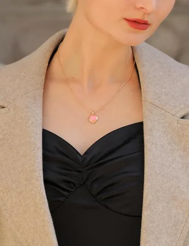Vista 2 de Collar con dije de inicial, collar de corazón, chapado en oro de 14 quilates, hecho a mano, con piedra natural pura, collar para mujer, joyería