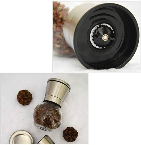 Vista 5 de Juego de molinillo de sal y pimienta, molinillo de sal manual, molinillo de pimienta de cerámica de grosor ajustable, herramienta de cocina, paquete