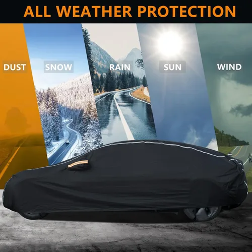 Vista 4 de Funda impermeable para automóvil para todo tipo de clima, 6 capas para automóviles, cubierta exterior completa con cremallera, cubierta exterior