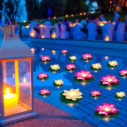Vista 8 de Liliful - 24 luces de loto flotantes Diwali, 3.94 pulgadas, color blanco