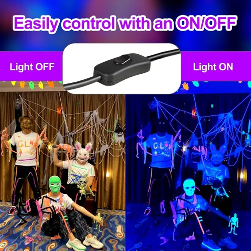 Vista 5 de Barra de luz LED negra de 120 W, cable e interruptor de 10 pies, carcasa de aluminio, luces negras impermeables YIAYETOG IP66 para grandes espacios