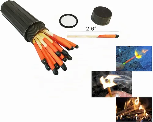 Vista 3 de Kit de supervivencia con fósforos impermeables a prueba de viento (2.6 pulgadas) – Kit de inicio de fuego con 2 mantas térmicas, cuerda de fuego