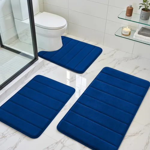 Vista 20 de BYSURE Juego de 3 tapetes de baño de espuma viscoelástica color beige, antideslizantes, extra suaves, absorbentes, lavables a máquina y secos