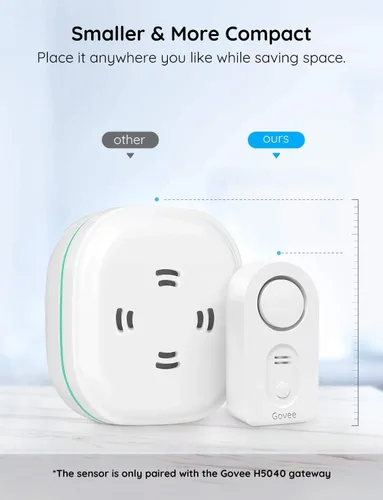 Vista 2 de Govee Paquete de 2 detectores de fugas de agua, sensor de alarma de audio ajustable de 100 dB, alerta sensible de fugas y goteo, para cocina, baño