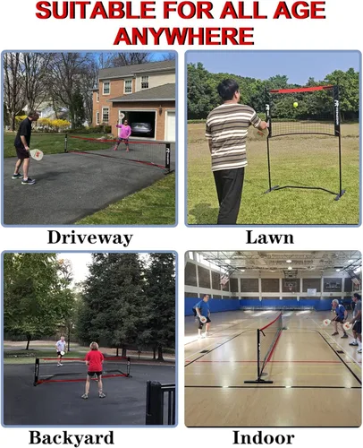 Vista 8 de Hoverphenix 10FT Mini Pickleball Net, 4FT Adjustable Height Dink Training Rebounder Net with Paddles Set of 2, Pickleballs and Carry Bag for Outdoor