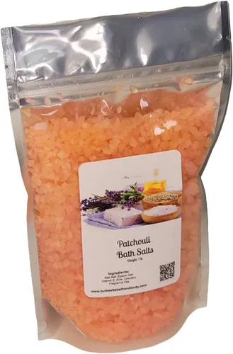 Sales de baño | Bolsa de 1 libra (16 onzas) | Aroma de pachulí | Sal de Epsom | Sal marina | Baño | Cuidado del cuerpo | Belleza | Relajación | Spa