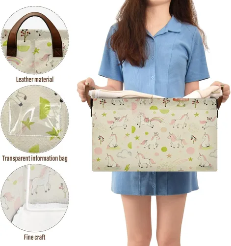 Vista 5 de Pink and Green Uncorns Sturdy Storage Basket Large Decorative Organizer with Handles Closet Clothes Organizer for Shelves Closet Books cajas