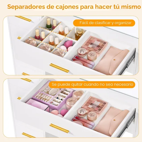 Vista 8 de ANWBROAD Escritorio grande de tocador de 49.2 pulgadas con espejo y luces, escritorio de maquillaje blanco con parte superior de vidrio y toma