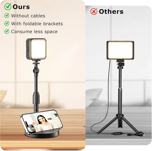 Vista 3 de 2-Pack Rechargeable LED Desk Lights with Tripod, Portable Podcast Lighting with Phone Stand for Content Creators, Compatible with Phone & Camera for
