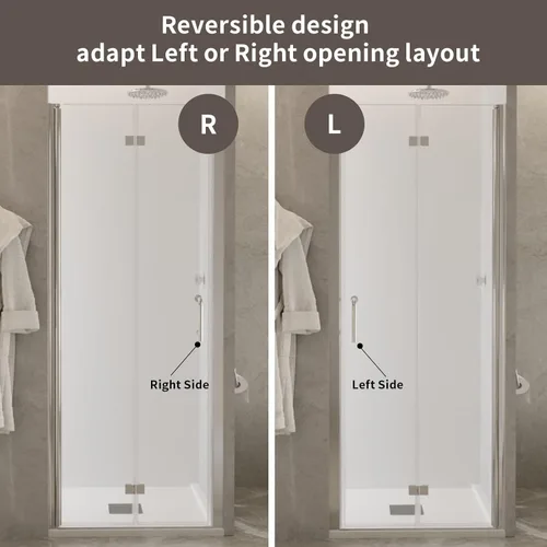 Vista 5 de Puerta de ducha de vidrio plegable sin marco de 30-31.5 pulgadas de ancho x 72 pulgadas de alto, panel de ducha plegable de vidrio transparente