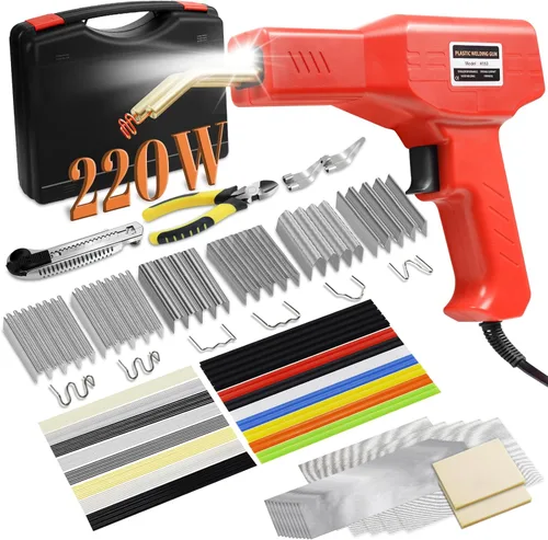 Vista 7 de Soldador de plástico de 220 W, kit de soldadura de plástico 2 en 1 mejorado, kit de reparación de plástico, 1000 grapas calientes y 92 varillas